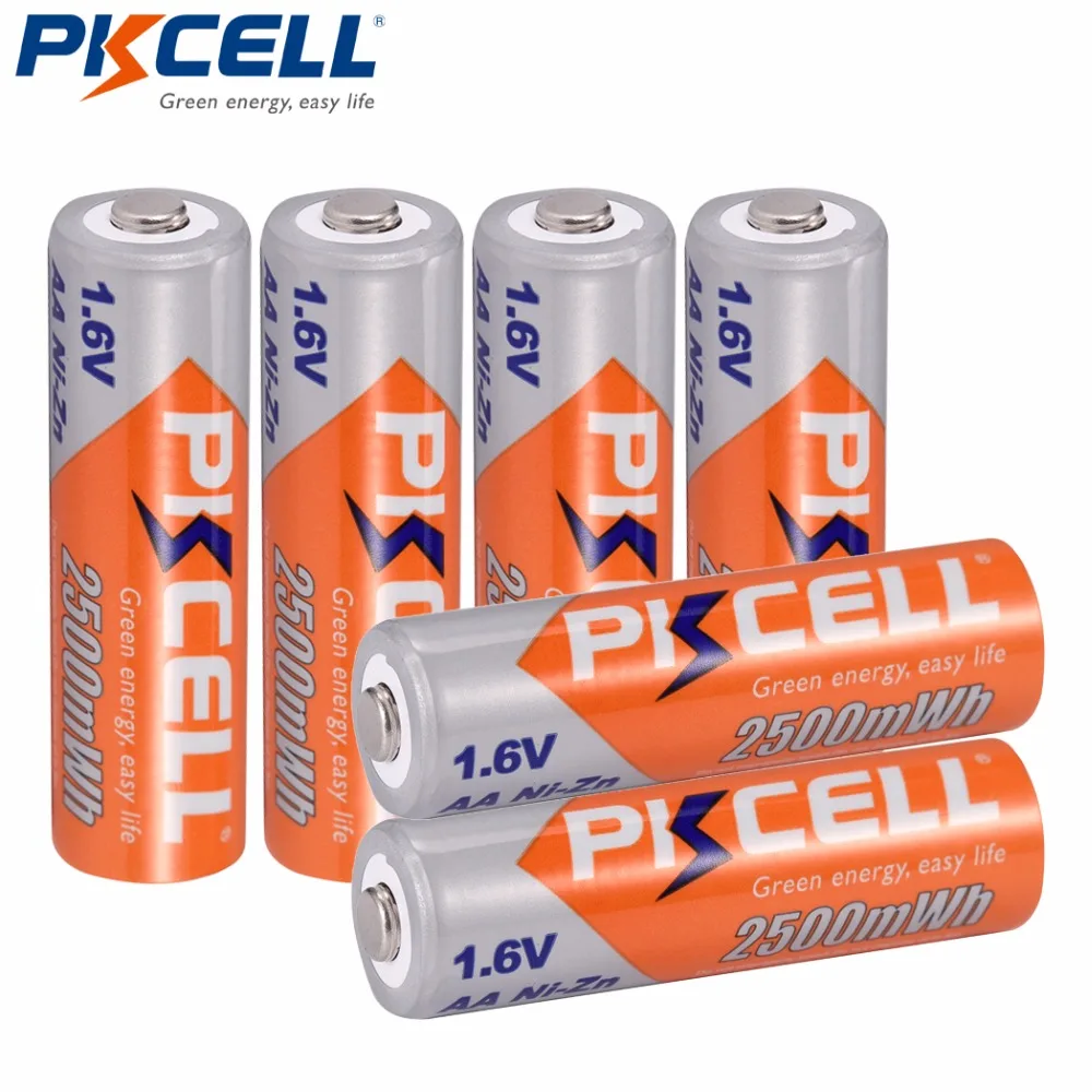 

6Pcs*PKCELL NI-ZN 1.6V AA Rechargeable Battery 2A Batteries in 2500mwh capacity