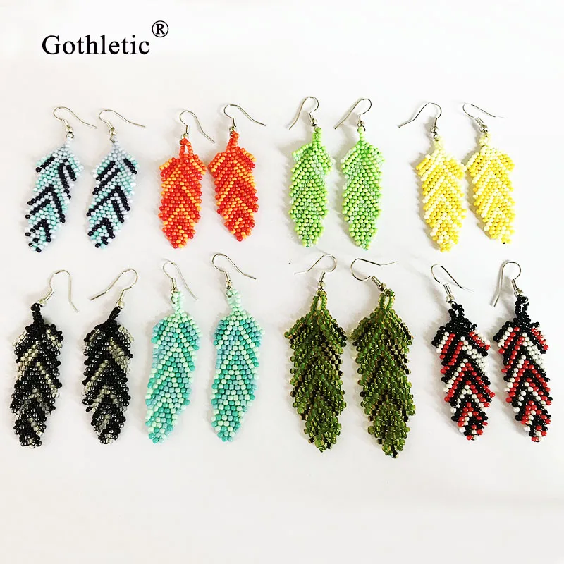 

Gothletic 100% Handmade Seed Beads Leaf Drop Earrings for Women Brincos Bohemia Jewelry