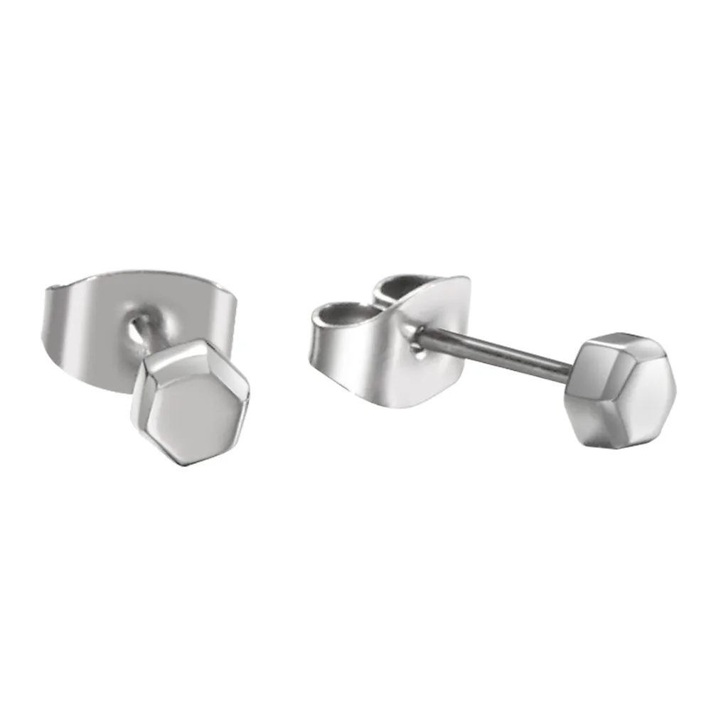 New Tiny Hexagons Design Pure Titanium Stud Earrings For Wen Women Girls Boys Christmas Gift Anti-allergic Ear Jewelry | Украшения и