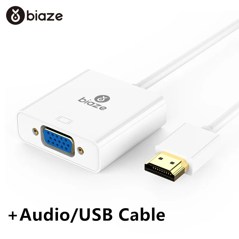 Biaze HDMI в VGA адаптер 1080P цифро-аналоговый видео аудио конвертер HDMI кабель для Xbox 360 PS3/4 PC ноутбук ТВ коробка проектор - Цвет: New White