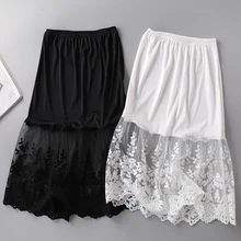Летние Для женщин пикантные кружевные юбки дамы Цветочная вышивка кэжуал Высокая талия эластичные черный, белый цвет сетка тюль элегантная юбка женский