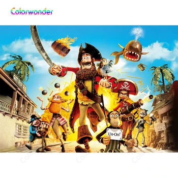 

Colorwonder Photography Background Pirate Captain And Crew 7x5 Seaside Town with Coconut Trees Backdrop for Photo Booth Props