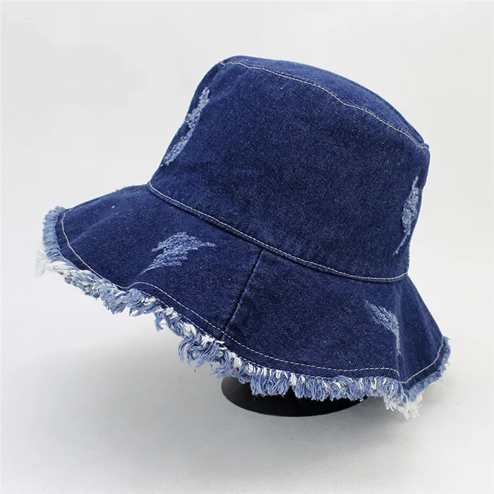 Летняя промытая джинсовая широкополая складывающаяся шляпа от солнца для мужчин и женщин гибкая шляпа с кисточками анти-УФ Пляжный набор игрушек для детей шапки женская маска для лица - Цвет: Navy blue