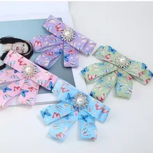 Новая мода маленькая Чистая леди галстук бабочка лента с узором Воротник с жемчугом