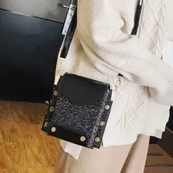Новый стиль, 1 шт., женская сумка через плечо для девочек, блестящая искусственная кожа, модная сумка для мобильного телефона, ключи