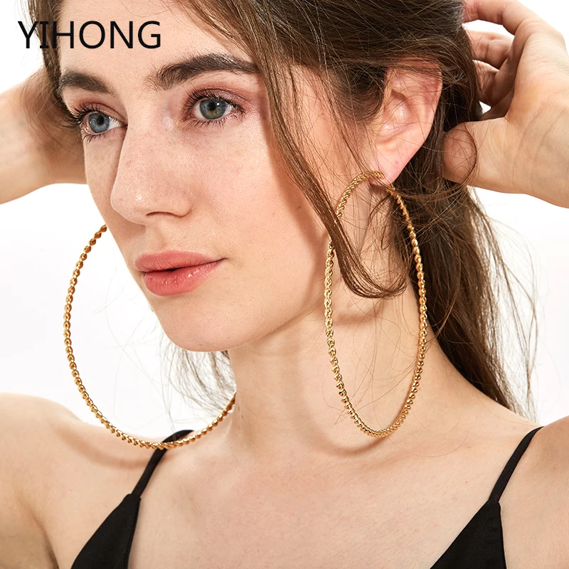 Большой круг серьги-кольца твист веревки золотистые железные пластины модные ювелирные изделия для женщин серьги продвижение