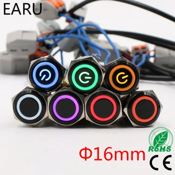 

16mm Alumina Black LED Light Waterproof Metal Push Button Switch Latching Momentary Fixation LED Light 3-380V 24V Red Blue Green