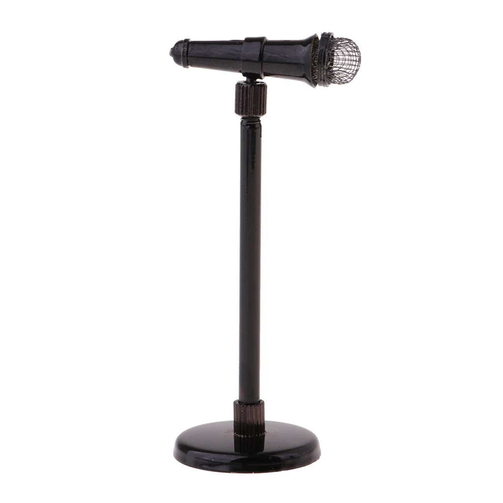1/12 Dollhouse Mini Metal Microphone Model With Adjustable Stand 8-13cm Furniture Decoration