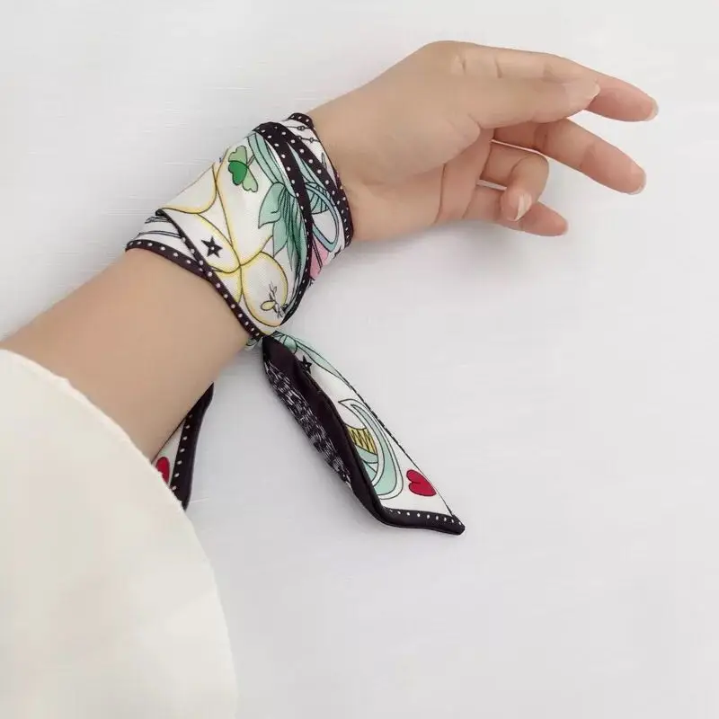 HOT Women silk scarf Tarot printed women neck small long scarves hair band bag ribbon Satin constellation tie scarfs for girls