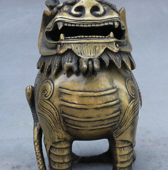 

5" Old China Tibetan Buddhism Bronze Unicorn Snake Statue Incense Burner Censer