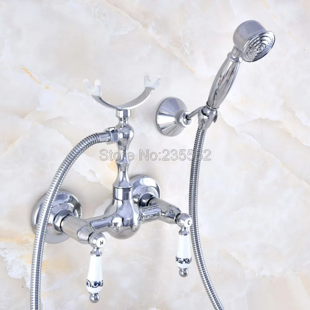 

Chrome Bathroom Bath Wall Mounted Hand Held Shower Head Kit Shower Faucet Sets lna740