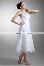 Wholesale Lace Strapless A Line Beading Tea length Wedding Dress Custom made Plus size WD83537