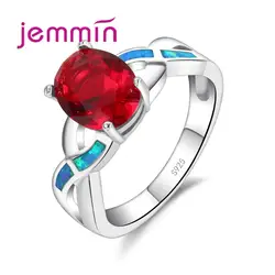 Jemmin оптом и в розницу модные красивые Синий огненный опал кольца с красными стразами 925 пробы Щепка украшения для Для женщин
