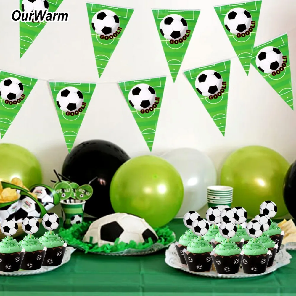 

OurWarm 10 Set Football Theme Party Kids Birthdays Banner Cupcake Wrappers Cake Topper Football Birthday Party Decorations