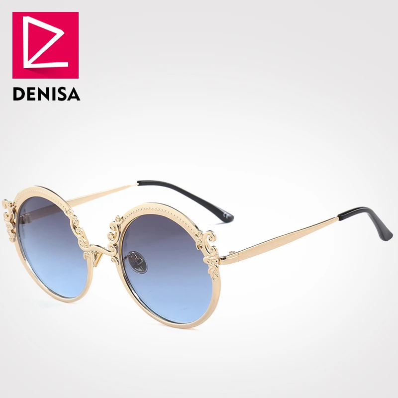 DENISA, модные круглые солнцезащитные очки в стиле стимпанк, для женщин и мужчин, Золотая оправа, Винтажные Солнцезащитные очки для женщин, UV400, lunette de soleil femme G18430