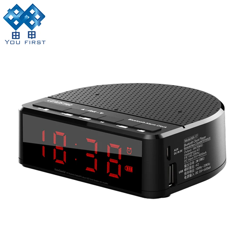 Black Tonysa Wireless Bluetooth Music Audio Speaker MP3 Player with AUX Alarm Clock FM Radio LED Display