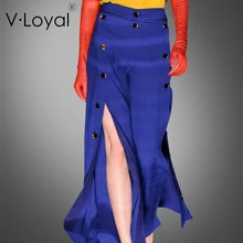 Весна-лето в новом стиле, с длинным разрезом, юбка высокого класса с двойной пряжкой