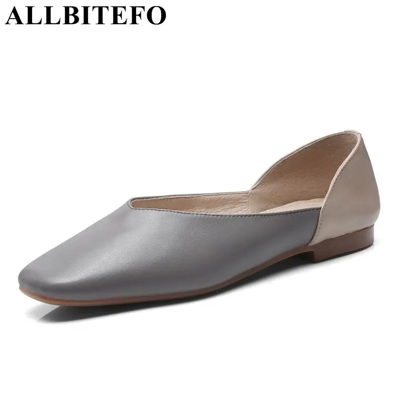 

ALLBITEFO brand soft natural genuine leather top quality casual flat shoes girls flat iron mixed colors women ballerina flats