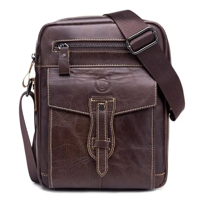 

BULLCAPTAIN Genuine Leather Crossbody Men Messenger Bag Hot Sale Business Man Flap Fashion Shoulder Bags Men's Travel Handbags