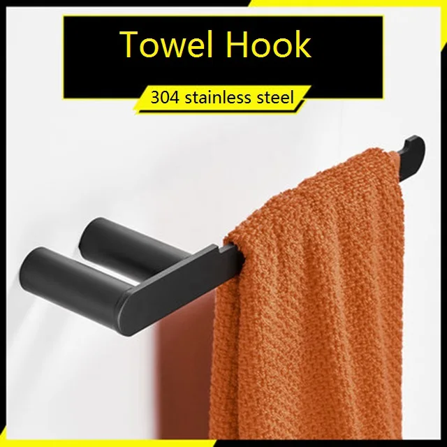 MTTUZK 304 стойка для банных полотенец из нержавеющей стали, вешалка для полотенец, матовая черная полка для ванной комнаты, набор аксессуаров для ванной комнаты, крючок для халата, туалетная щетка - Цвет: towel hook