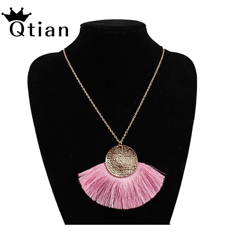 

Qtian Tassel trendy necklace 2019 Women Necklaces & Pendants collares etnicos Choker Long Vintage Ethnic Bohemian Necklaces