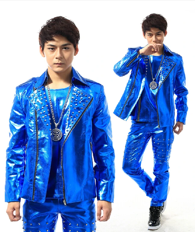 jaqueta de couro masculina azul