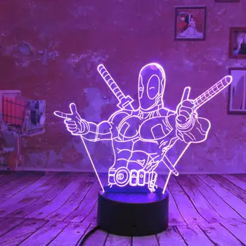 

Cool 3D LED Lamp Marvel Deadpool Night Light 7 Auto Color Gradient Illusion USB Boys Kid Light Toy Bedroom Lamp Xmas Decor Gifts