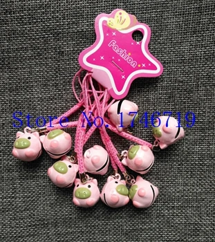 

Free Shipping 50 pcs Pig key chains with Bell Cartoon Cell Phone Strap Bell Charm M-12