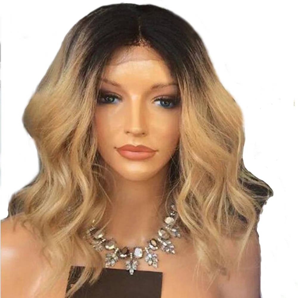 

SimBeauty Ombre Color Short Bob Lace Front Human Hair Wigs Peruvian Remy Two Tone Hair Wig with Baby Hair Middle Part For Women