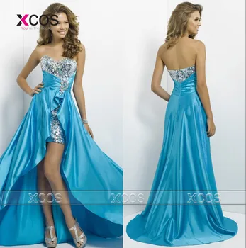 High Low Prom Dresses Sweetheart Evening Gowns 2016 Blue Silver Pink Graduation Dress for Girls Vestido Formatura SA256