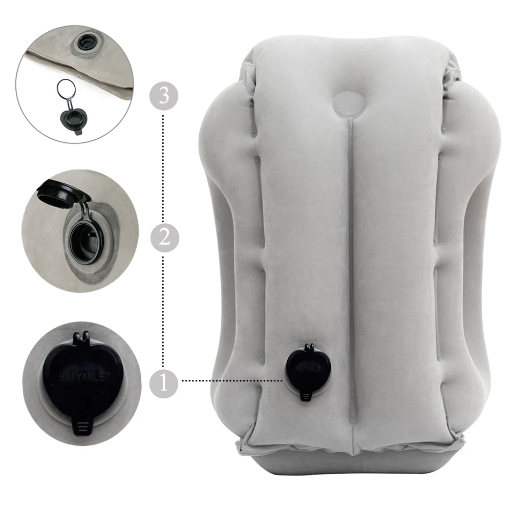 Almohada de viaje inflable, almohada para el cuello del avión que soporta  cómodamente la cabeza, el cuello y la barbilla para aviones, trenes,  automóviles y siestas en la oficina (gris) oso de