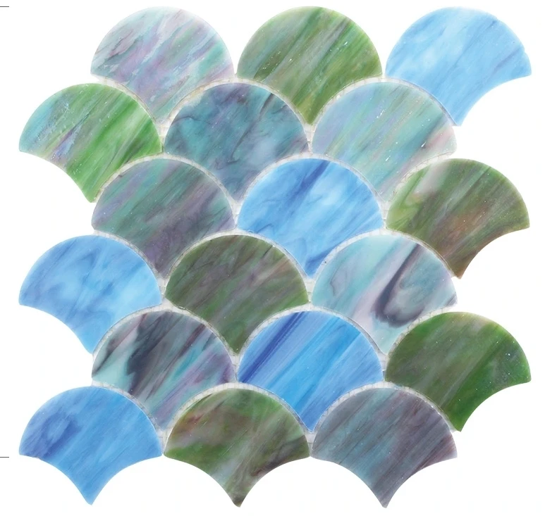 Fan shaped Blue Green Stained Glass Mosaic Tile for KTV bar background decoration DIY Wallpaper