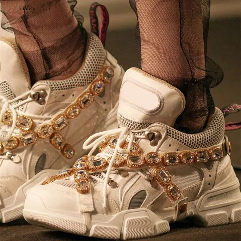 

Crystal Embellished Ultra Sneakers men's Luxury Brand Handmade Mixed Colors Platform Trainers Shoes Lace Up Leather Shoes Woman