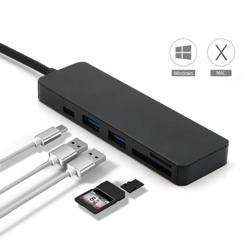 5in1 Тип C до 2 USB 3,0 Порты SD/TF/micro SD Card Reader для ноутбука Macbook S9