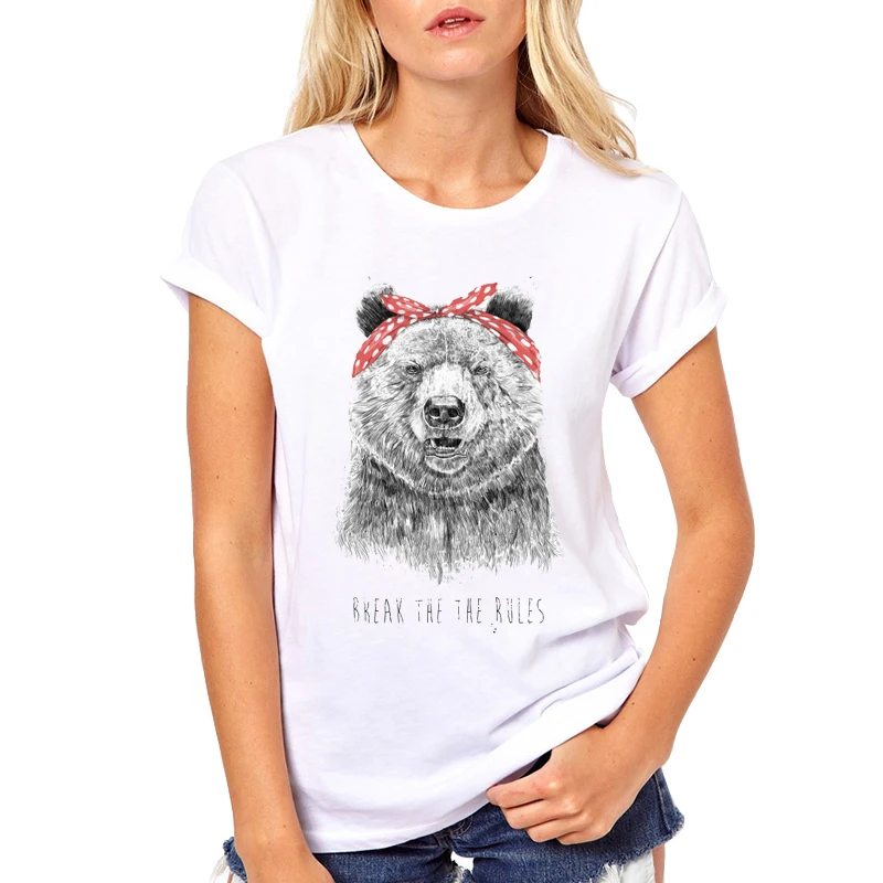 

Young Girl Custom Break The Rules Bear T Shirt Round Collar Latest T-shirts Multi Personalised Tee Shirts