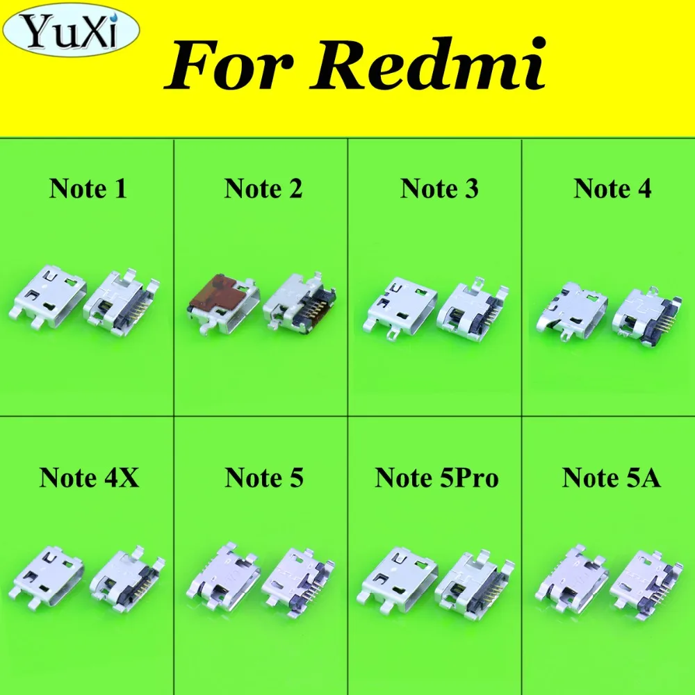 

YuXi 5pcs mini micro usb charge charging jack connector plug dock socket port For Xiaomi Redmi note 1 note 2 3 4 4X 5 5A 5Pro