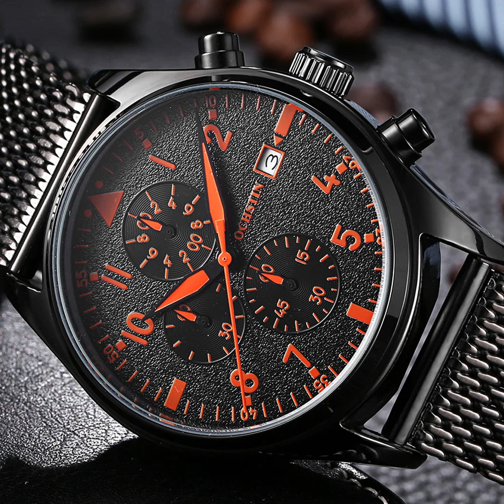 OCHSTIN Watches Men Stainless Steel Mesh Quartz Watch Sport Watches Military Business Watch Relogio Masculino Male Wristwatch
