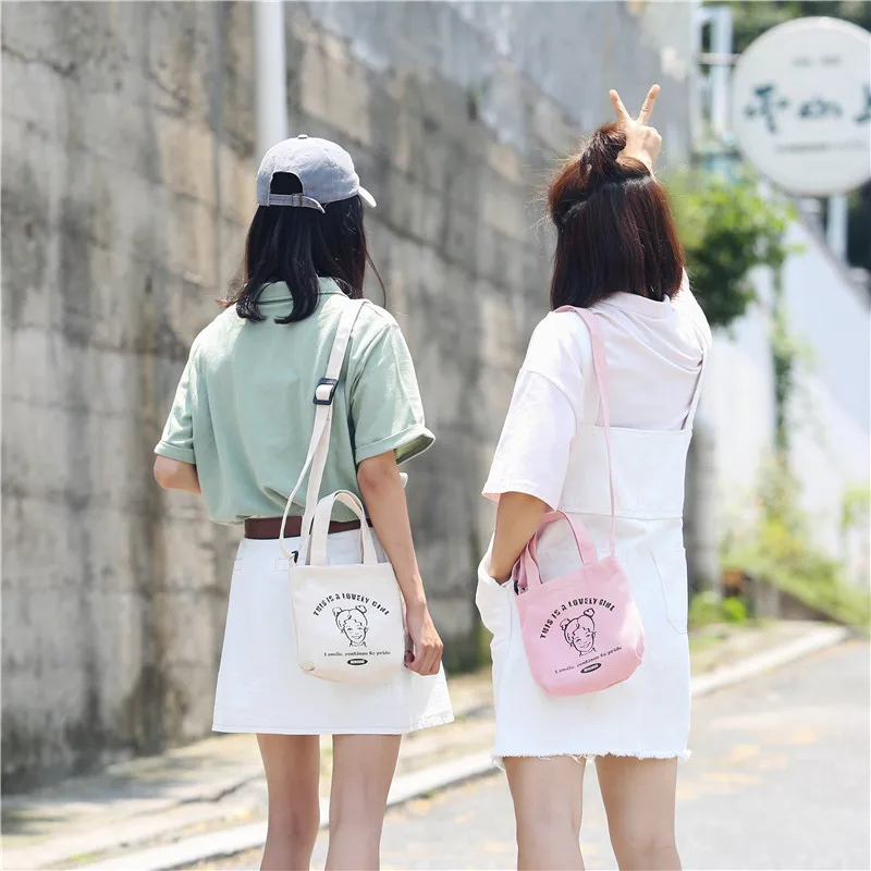 Menghuo 2018 New Canvas Casual Korean Shoulder Tote Bag Mini Single Messenger Crossbody Bags Women Bucket Female Bag Cute girlsG11A7295