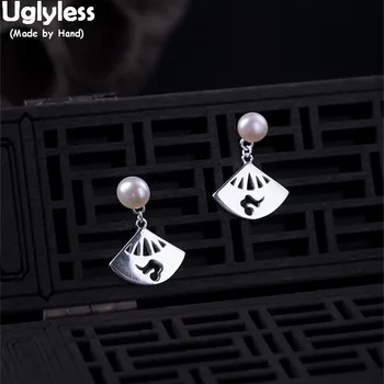 

Uglyless 100% Real 925 Sterling Silver Sector Earrings for Women Geometric Creative Stud Earrings Natural Pearls Brincos Jewelry