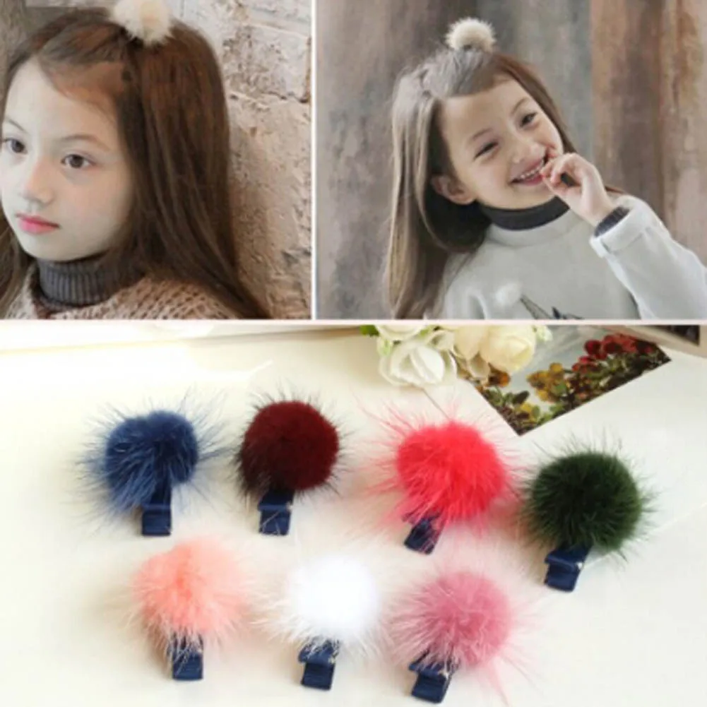 

1pc Mink Ball Hairpins for Cute Baby Girls Headwear Children Accessories Hairpins Protect Hair Well Kids Kawayi Hair clip