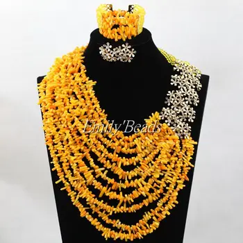

Amazing Yellow Nigerian Wedding Coral Beads Jewelry Set Handmade African Irregular Coral Bridal Jewelry Set Free Shipping CJ701