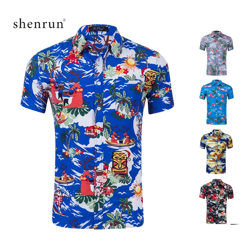 ShenRun 2019 Мужская рубашка Летняя стильная пляжная с принтом пальмы мужская