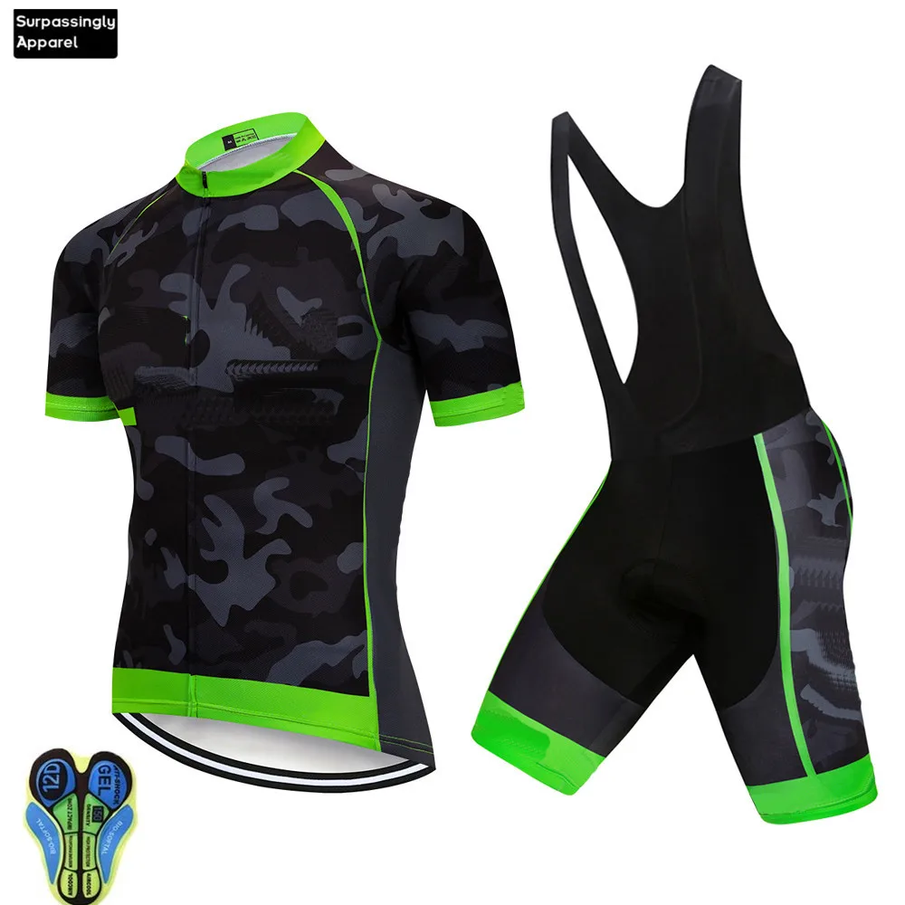 

2019 Bicycle Camouflage Ropa Ciclismo Green Sportswear Bike Maillot Ciclismo Cycling Clothing Cycling Jersey Set Bike Wear 12D