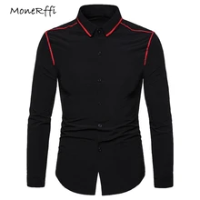 MoneRffi Формальные рубашки с длинными рукавами для мужчин, тонкие топы, базовая деловая повседневная одежда с отложным воротником, рубашки мужские рубашки
