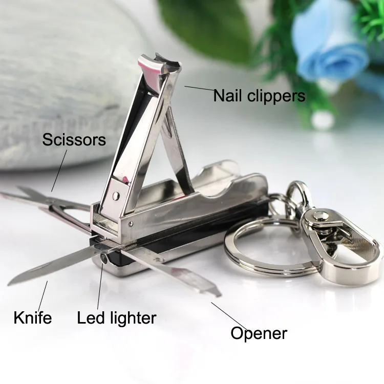 

scissors nail clippers LED light keychain knife bottle opener multifunctional key chain key holder llaveros hombre free shipping