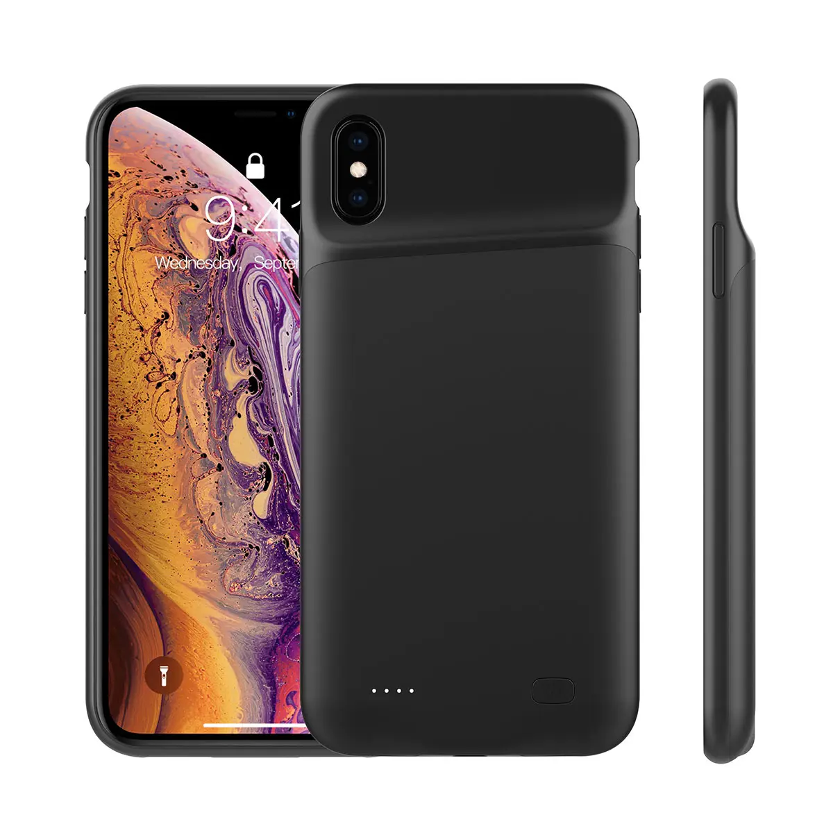 

For iPhone Xs Max 5200mAh Battery Charger Fitted Bumper Case with Audio Spare Charger Power Bank Case Phone Protective Cover