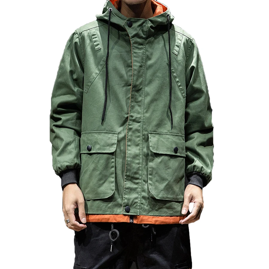 Army Green Trench Coat Men Korean Style Fashion Clothing Male Hooded