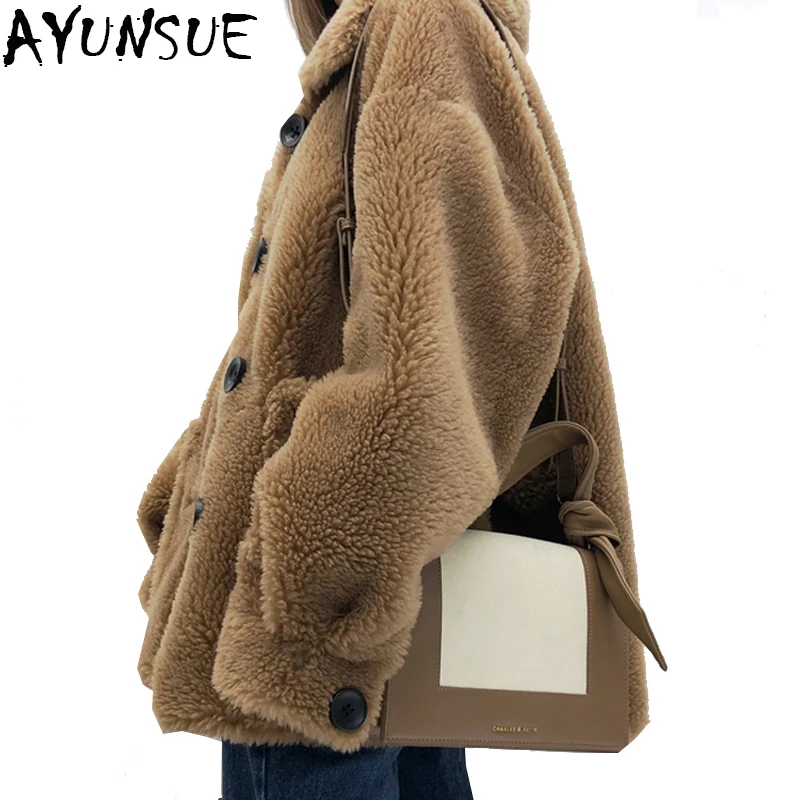 

AYUNSUE Sheep Shearing Overcoat Women 2019 Real Fur Coat Female Jacket Long Winter Warm Lamb Fur Coats casaco feminino LX2420