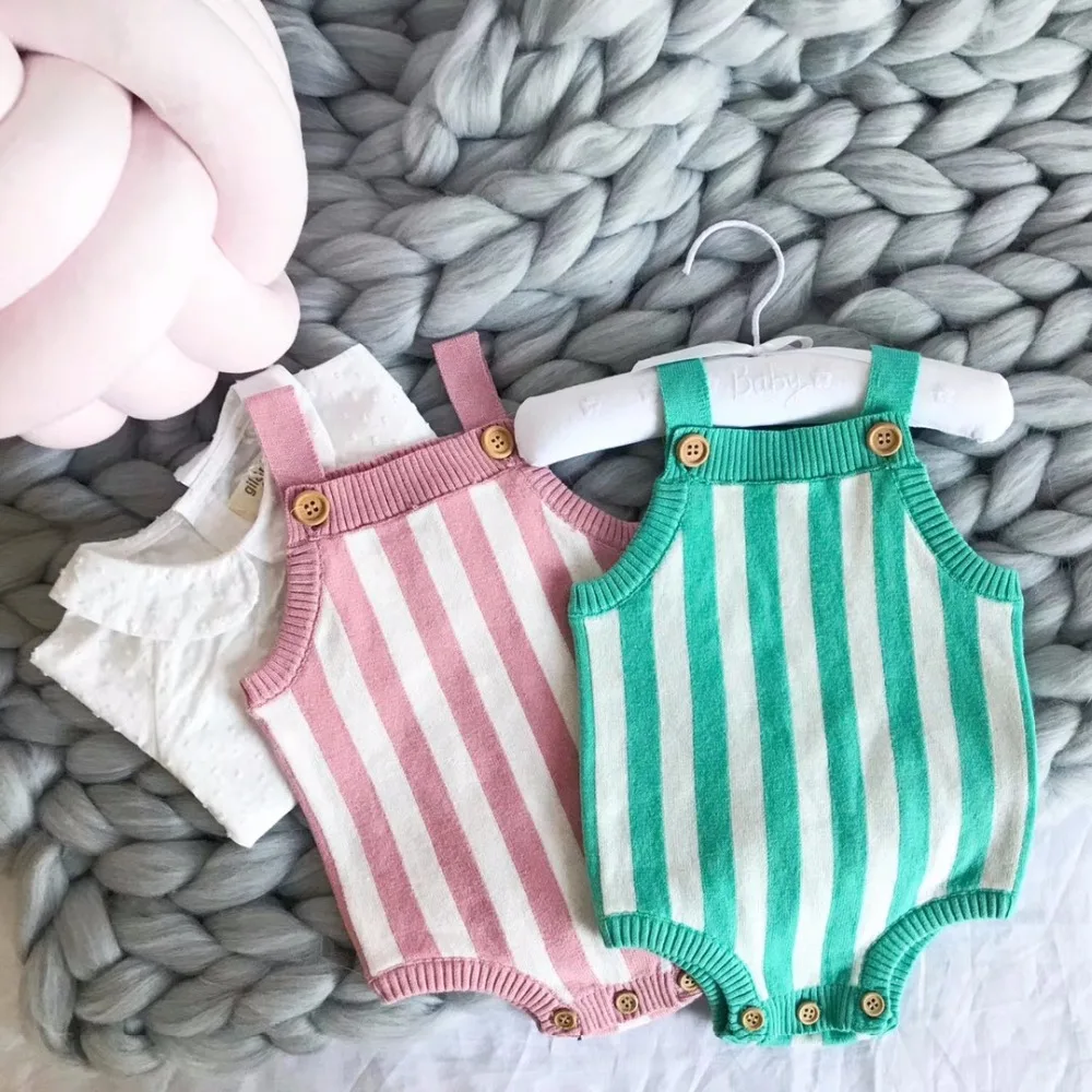 

baby knitted romper overall jumpsuit striped pattern