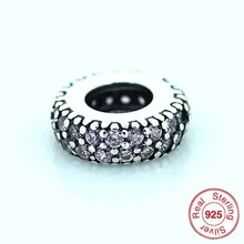 Подходит для Пандора браслеты абстрактный разделитель Амулеты с розовый кубический циркониевый серебряные бусины 925 пробы